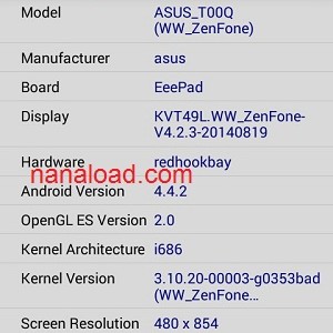 Test CPU Asus Zenfone 4.5" by CPU-z