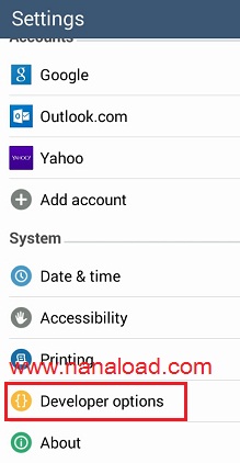 เมนู Developer options หายไป Android 4.4